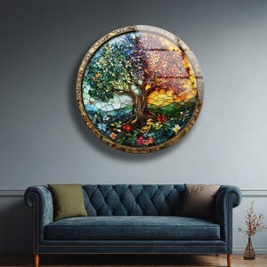 Tree of Life Tempered Glass Wall Art Colorful Stained Glass Nature Decor Gift