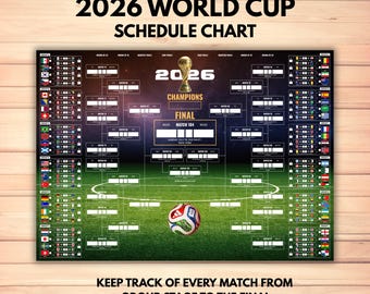 2026 World Cup Schedule Poster, Soccer Bracket Tracker - All Matches and Groups, 10 Time Zone Versions Included, Football Poster