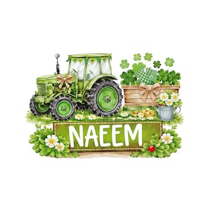 Aangepaste St. Patrick's Day-trekker PNG jongensnaam patch, geluksshirt kinderen kinderen, peuter groene klaver sublimatie retro klaver digitale download