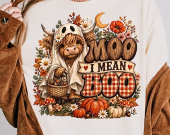 Moo I Mean Boo PNG, Western Halloween Highland Cow PNG Sublimation Design, alloween Ghost Png, Farm Fall png, Ghost Pumpkin png