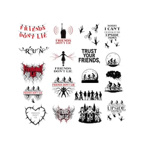 Friends Don't Lie PNG, Silhouette Cut Files, Eleven Upside Down Art PNG, Gift for Women Teenager Men Friends, Eleven PNG, Digital Download