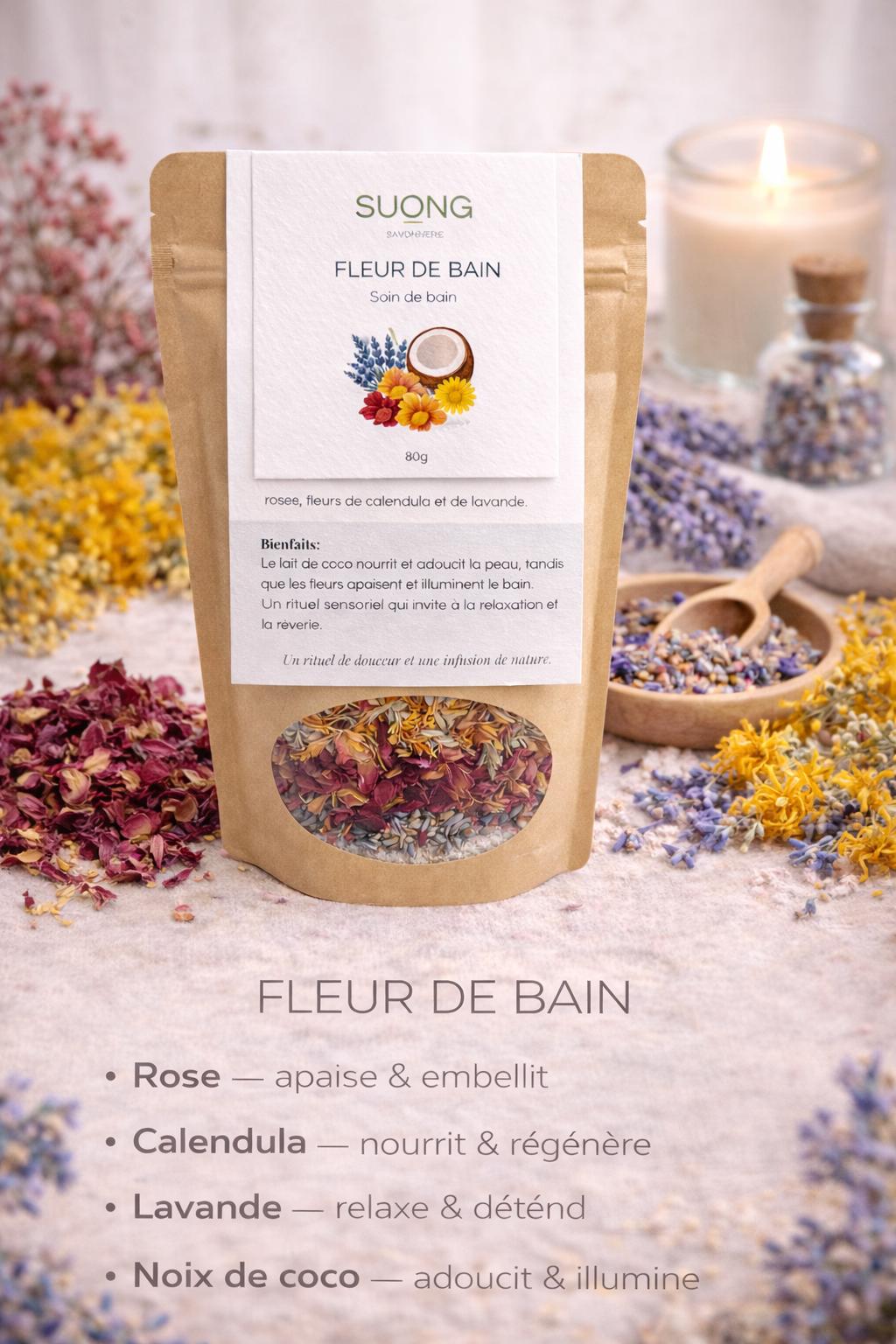 Huile De Bain Décorative – Flacon 400ml Avec Fleurs Séchées, Bleuté, Vintage