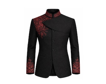 Traje Jodhpuri para boda para el novio y los padrinos / Traje Bandhagala para hombre / Traje con cuello mandarín real / Hecho a medida