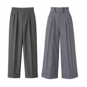 1940s Vintage Style High Waisted Double Pleated Trousers – Classic Mens Wide Leg Pants