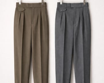 1940s Vintage Style High Waisted Double Pleated Trousers – Classic Mens Wide Leg Pants