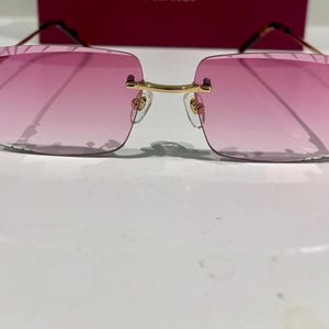 Vintage Cartier C Wire Rimless Sunglasses, Titanium Golden Frame, Pink  Cut Lenses Glasses, Easter Gift