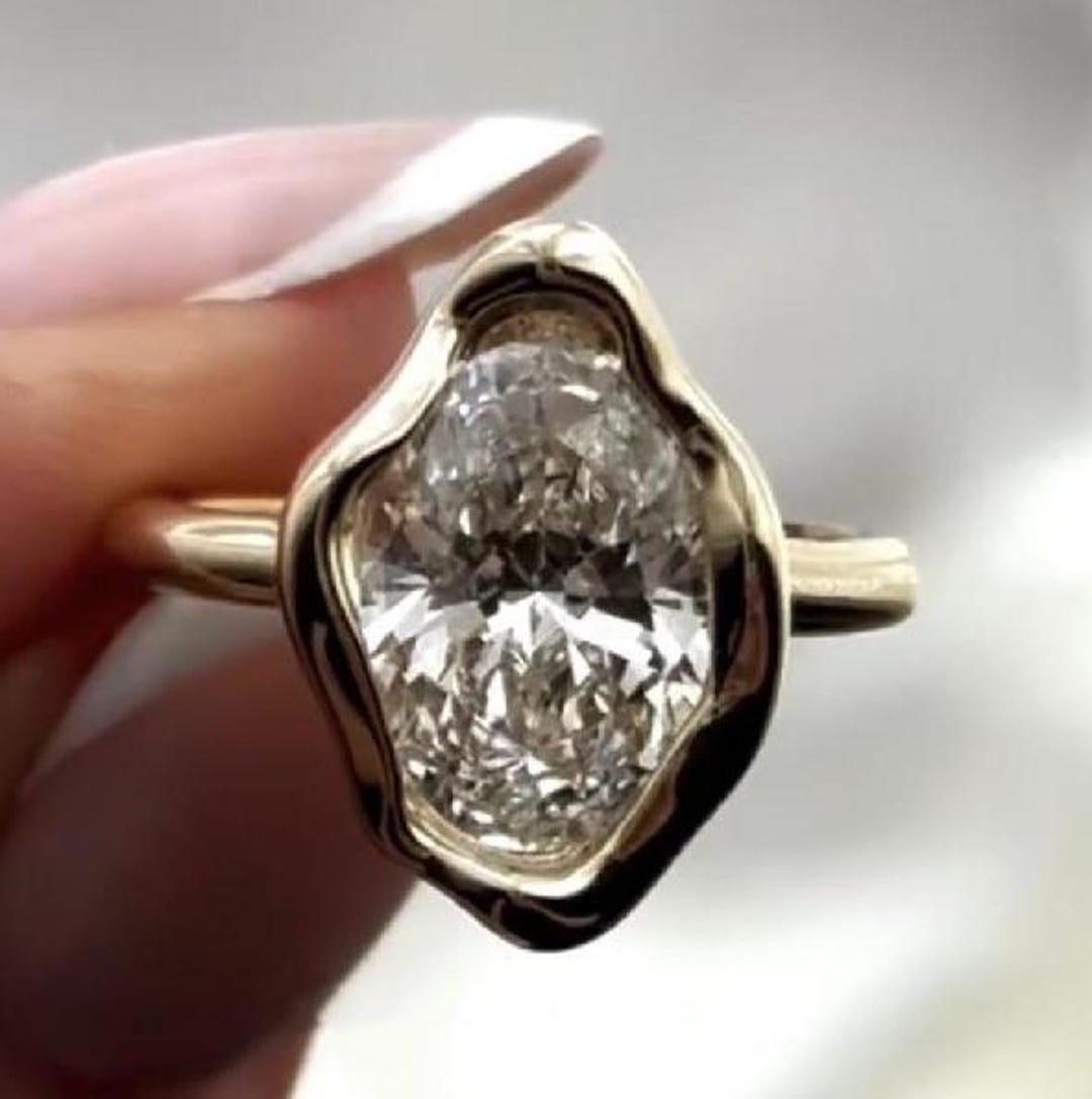 Oval Moissanite Ring, 3 CT, 14K Gold Bezel Setting, Vintage Style - Etsy