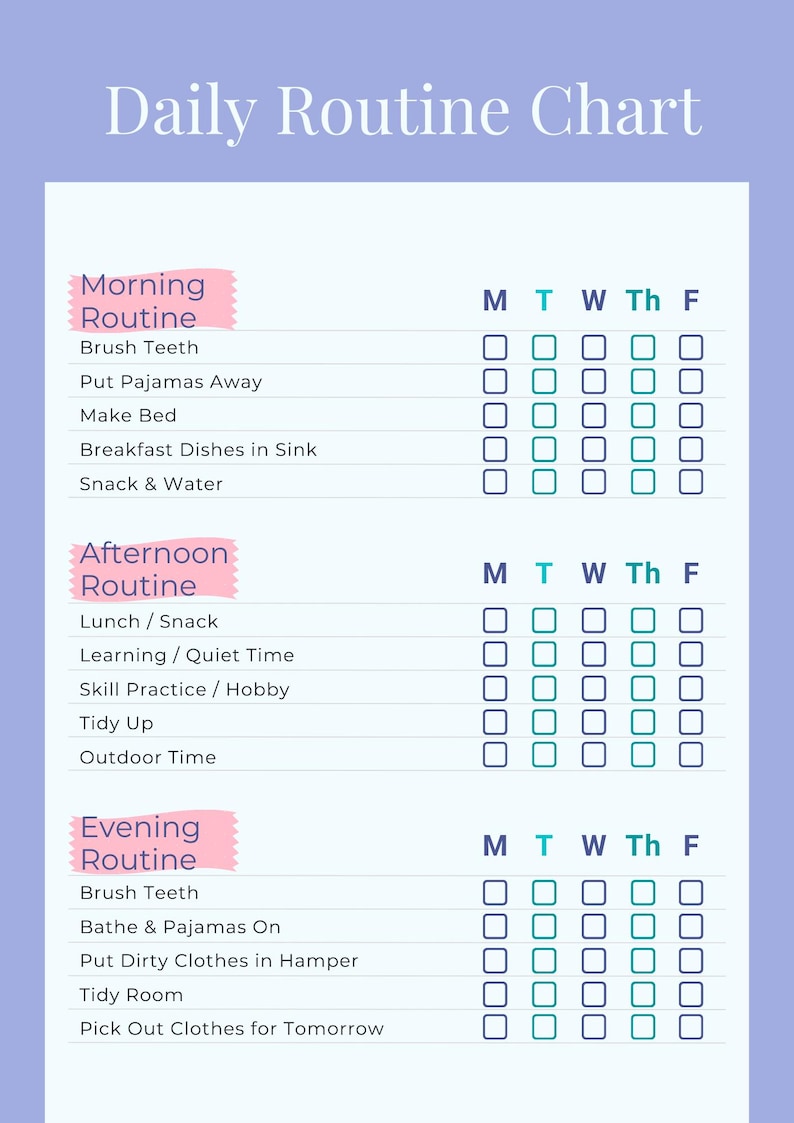 Daily Routine Chart for Kids Editable and Printable Simple Morning ...