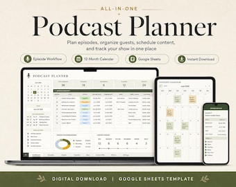 Podcast-Planungs-Tabelle für Google Sheets – Vorlage für die Inhaltsplanung mit Skript, Checkliste und Kalender