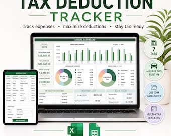 Steuerabzugs-Tracker für Selbstständige und Kleinunternehmer | Google Tabellen und Excel | Steuerplaner & Checkliste für Formular 1099
