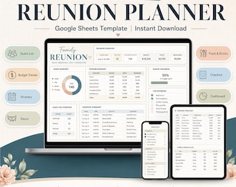 Google Sheets-Vorlage für die Planung von Familientreffen – Budgetübersicht, Gästeliste, Reiseplan & Checkliste, Sofort-Download