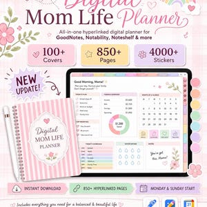 Digital Mom Life Planner, GoodNotes iPad Planner, Household Finance Meal Wellness Tracker, 2026 Busy Mom Family Organizer, PDF Download