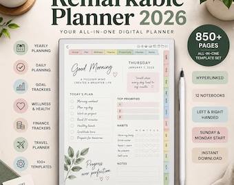 Hervorragender Planer 2026–2027 | Digitaler Planer für iPad & GoodNotes | Hyperlinked Tages-, Wochen- und Monatsplaner (undatiert)