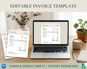 Rechnungsvorlage für kleine Unternehmen | Bearbeitbares Rechnungsformular, automatisierte Rechnungsverfolgung (Excel Google Sheets Canva)