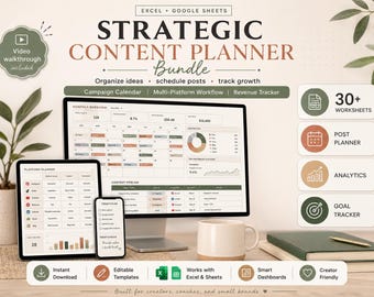 Vorlage für einen Social-Media-Contentplaner | Instagram TikTok YouTube Kalender, Posting-Tracker & Content-Dashboard (Excel Google Sheets)