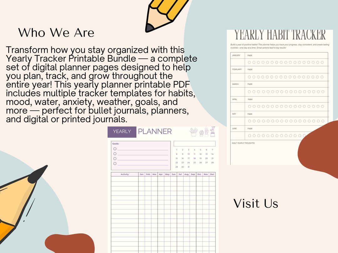 2026 Yearly Trackers Bundle Printable – Bullet Journal & Digital ...