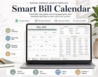 Smart Rechnungskalender Tabelle & Automatisierter Monatlicher Zahlungsplaner für Google Sheets | Abonnement-Tracker Dashboard Vorlage