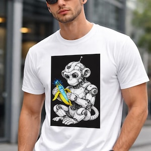 Robot Monkey Banana Peel T-Shirt – Funny Tech Lover Gift