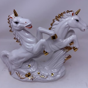 Porcelain Unicorn Figurine Gold Horn - Etsy