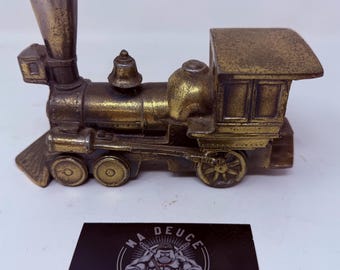Vintage messing trein stoomlocomotief beeldje standbeeld