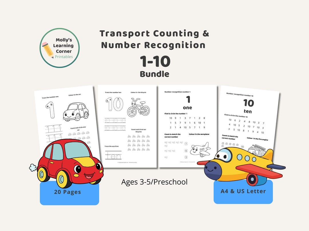Transport Counting & Number Recognition 1-10 Bundle | Preschool Maths ...
