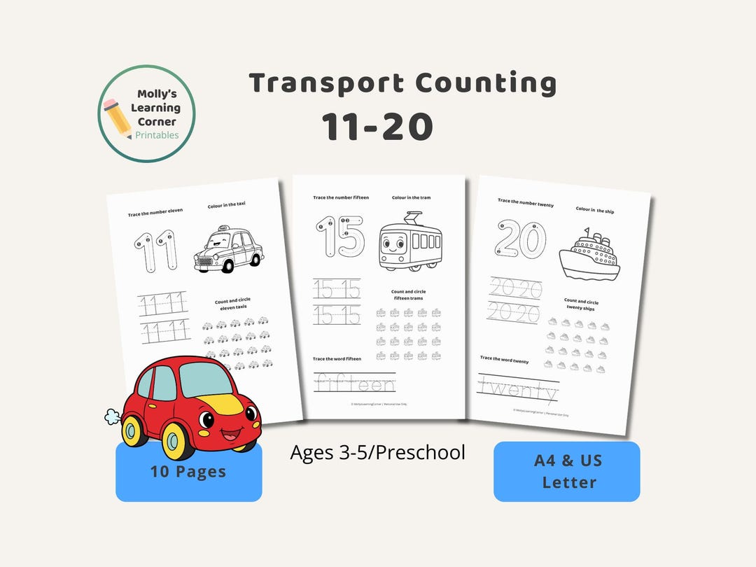 Transport Counting Worksheets 11-20 | Preschool Maths Printable | Ages ...