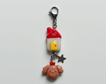 Little Farm House & Apple Dog Handmade Polymer Clay Charms, Keychain Accessory, Phone charm