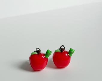 Little Apple Worm Handmade Polymer Clay Charm , Keychain Accessory