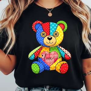 Patchwork Teddy Bär | Valentinstag Quilt Bär Clipart | Niedliche Gemütliche Patchwork Teddy Sublimation | Digitaler Download