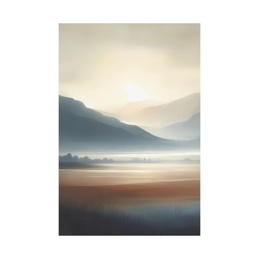 Misty Mountain Sunrise Wall Art Print, Minimal Landscape Poster ...