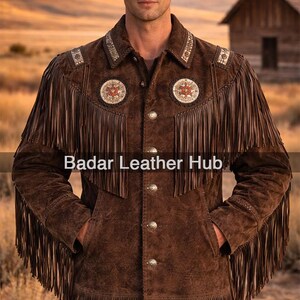 Heren bruine suède jas met franje western-cowboystijl handgemaakte kralen jas biker festivalkleding klassieke ranch outfit cadeau voor hem