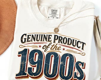 Retro geboortejaar PNG: echt product uit de jaren 1900, png Vintage ontwerp met noodlijdende belettering (digitale download)