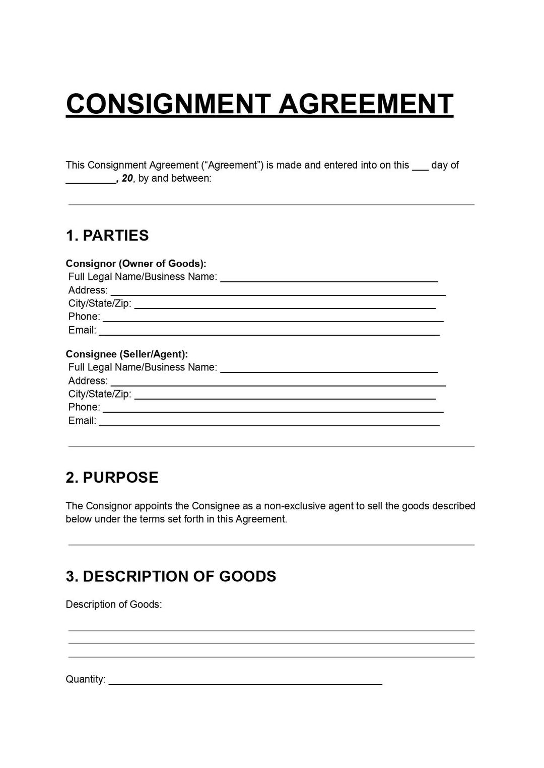 Consignment Agreement Template | Editable Legal Contract (PDF & DOC) - Etsy