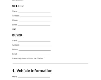 Modèle de contrat de vente automobile, document PDF modifiable, contrat d'achat de véhicule, formulaire de contrat de vente automobile, téléchargement instantané