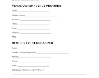 Sjabloon voor huurovereenkomst evenementenlocatie | Huurcontract locatie | Huurovereenkomst evenementenruimte | Bewerkbaar PDF-, DOC- en Word-bestand | Direct downloaden
