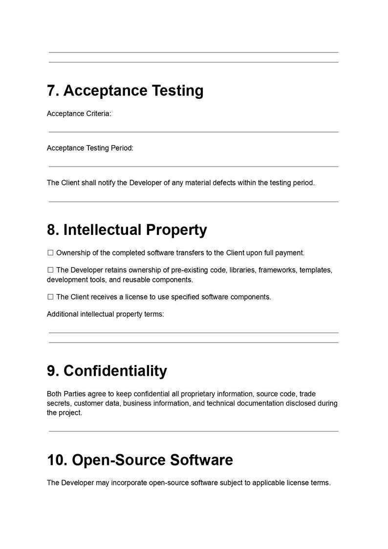 Software Doc, Dev Contract, App Contract, Legal Form, Business Doc, Doc Template, Pdf Template, Client Agree, Code Contract, Tech Service, Developer, IT Contract, Editable Form