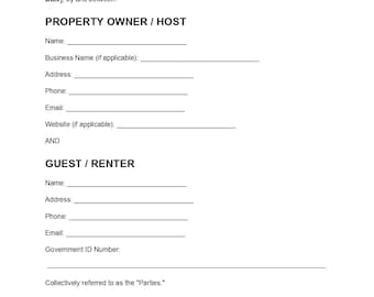 Sjabloon voor een kortetermijnverhuurovereenkomst | Vakantiehuurcontract | Airbnb-huurovereenkomst | Bewerkbaar PDF-, DOC- en Word-bestand | Direct downloaden