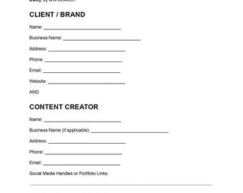 Sjabloon voor een content creator contract, bewerkbaar document (pdf), creator overeenkomstformulier, influencer servicecontract, direct te downloaden