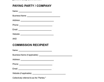 Sjabloon voor een commissiebetalingsovereenkomst | Commissiecontract | Bewerkbaar PDF-, DOC- of Word-bestand | Verkoopcommissieovereenkomst | Direct downloaden