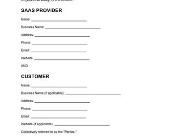 SaaS-overeenkomstsjabloon, bewerkbaar document (pdf), Software as a Service-contract, SaaS-serviceovereenkomst, direct te downloaden