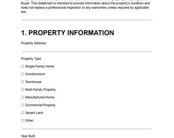 Property Disclosure Statement Template | Real Estate Seller Disclosure Form | Home Condition Disclosure | Editable PDF DOC