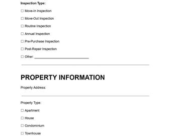 Property Inspection Report Template | Rental Move-In Move-Out Checklist | Home Inspection Form | Editable PDF DOC Word | Instant Download