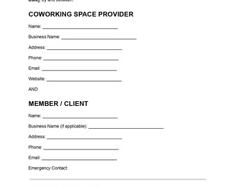 Sjabloon voor een overeenkomst voor een coworkingruimte | Huurcontract voor een gedeelde kantoorruimte | Lidmaatschapsovereenkomst voor een werkplek | Bewerkbaar PDF-bestand | Direct downloaden