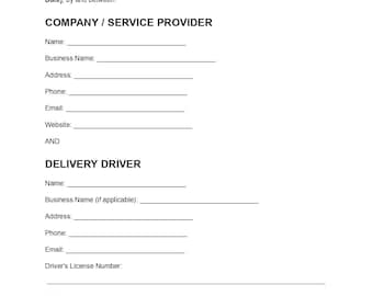 Sjabloon voor bezorgersovereenkomst | Chauffeurscontract | Bezorgserviceovereenkomst | Bewerkbaar PDF-bestand | Direct downloaden
