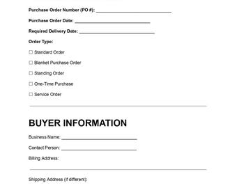 Inkoopordersjabloon, bewerkbaar document (pdf), inkooporderformulier, sjabloon voor zakelijke inkooporder, direct te downloaden