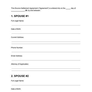 Divorce Settlement Agreement Template, Editable Doc Pdf, Marital Settlement Form, Legal Contract, Instant Download