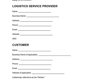 Sjabloon voor logistieke dienstverleningsovereenkomst | Logistiek contract | Transportdienstenovereenkomst | Bewerkbaar PDF-, DOC- en Word-bestand | Direct downloaden