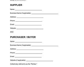 Productleveringsovereenkomst sjabloon, bewerkbaar document (pdf), leverancierscontractformulier, leveringsovereenkomst, direct te downloaden