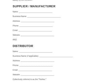 Sjabloon voor distributieovereenkomst, bewerkbaar PDF-document, distributeurscontract, productdistributieovereenkomst, direct te downloaden