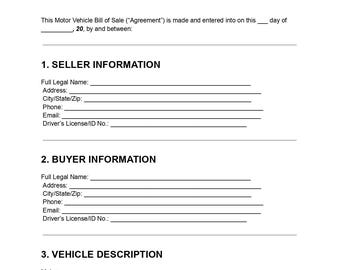 Editable Motor Vehicle Bill of  Template (PDF & DOC Download